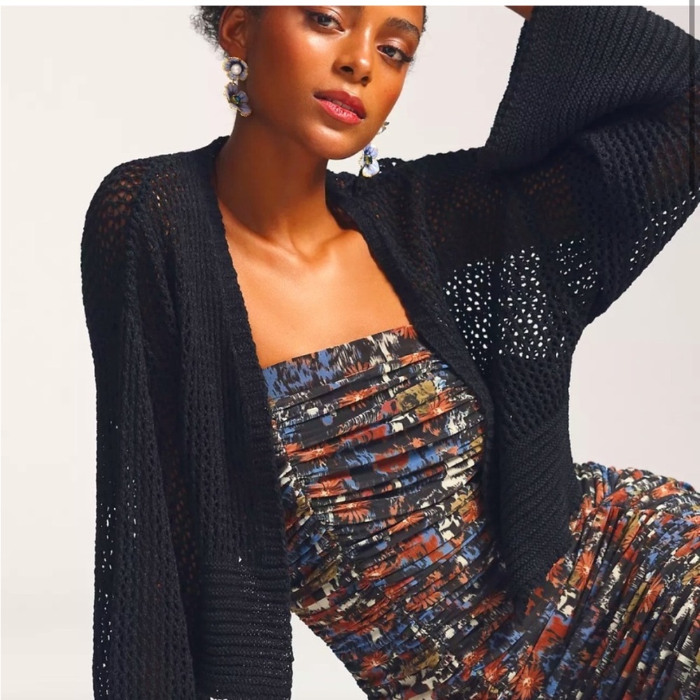 Anthropologie Juillet Cropped Cardigan Sweater in black